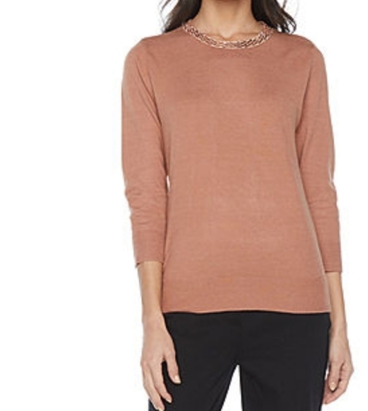 𝅺LIZ Claiborne Amber Jewel Neck 3/4 Sleeve Sweater - Picture 1 of 6